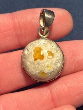 Mexican fire opal Sterling Silver White Druzy Pendant with Yellow Accent